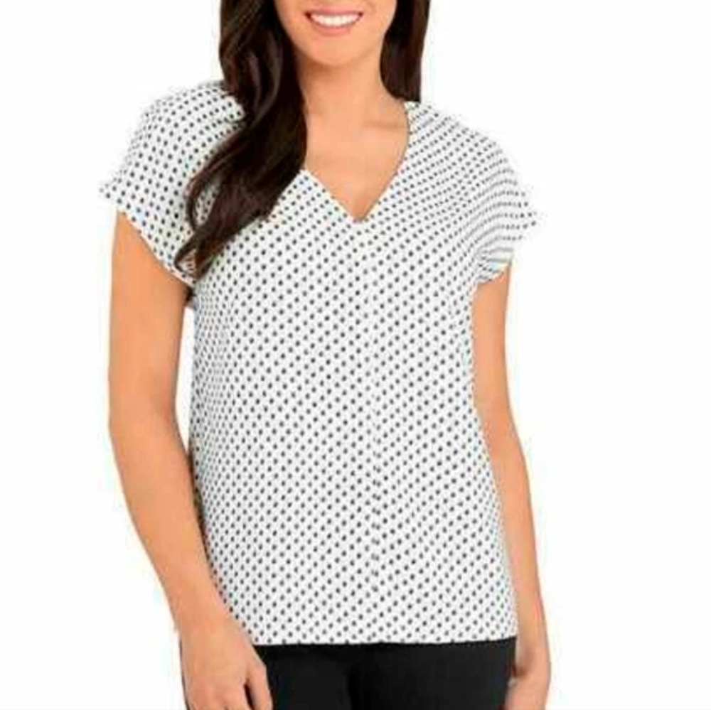 Hilary Radley Loose T-Shirt Women S White Geometric V-Neck Short Sleeve Pullover